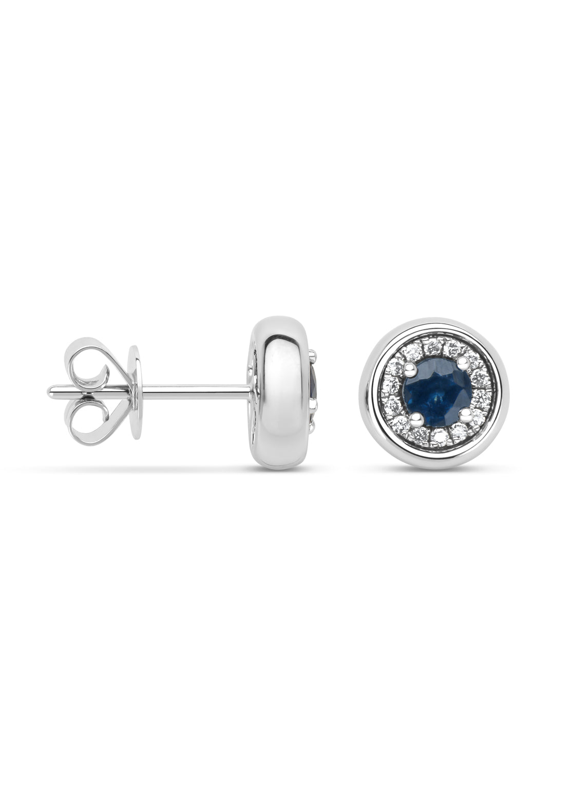 White gold earrings, 0.79 ct blue sapphire, Empress
