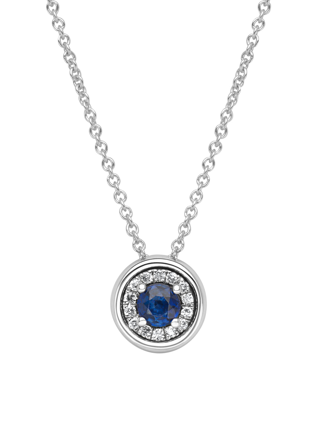 Witgouden collier, 0.31 ct blauwe saffier, Empress