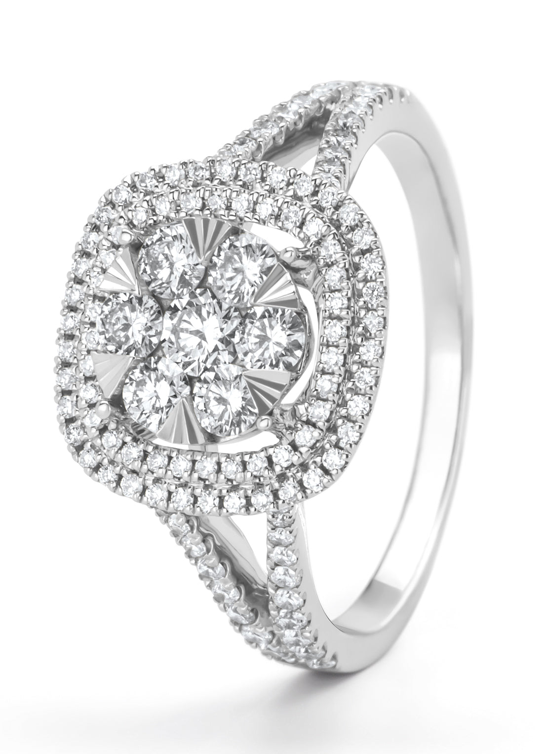 Witgouden ring, 0.81 ct diamant, Entourage