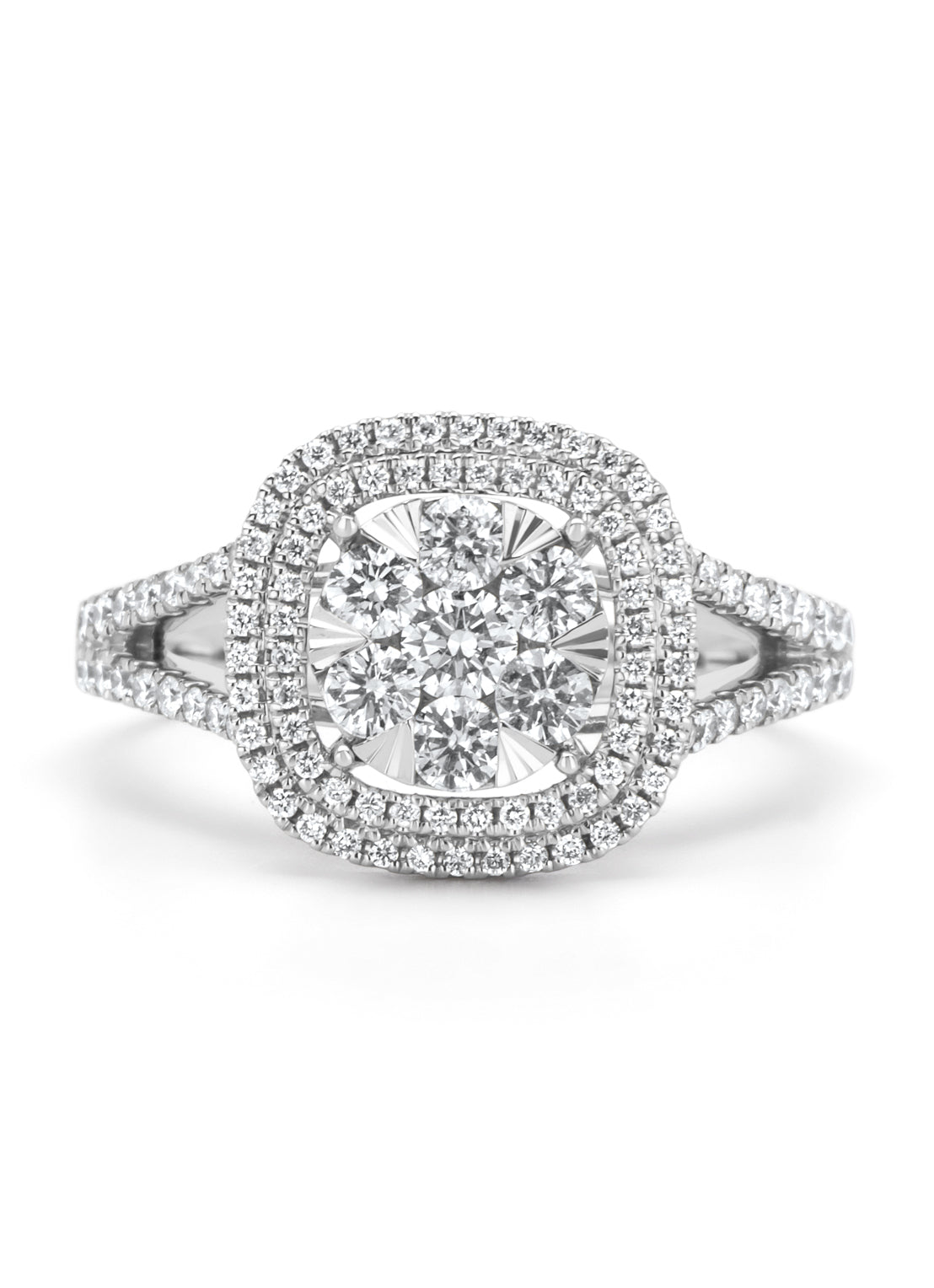 Witgouden ring, 0.81 ct diamant, Entourage