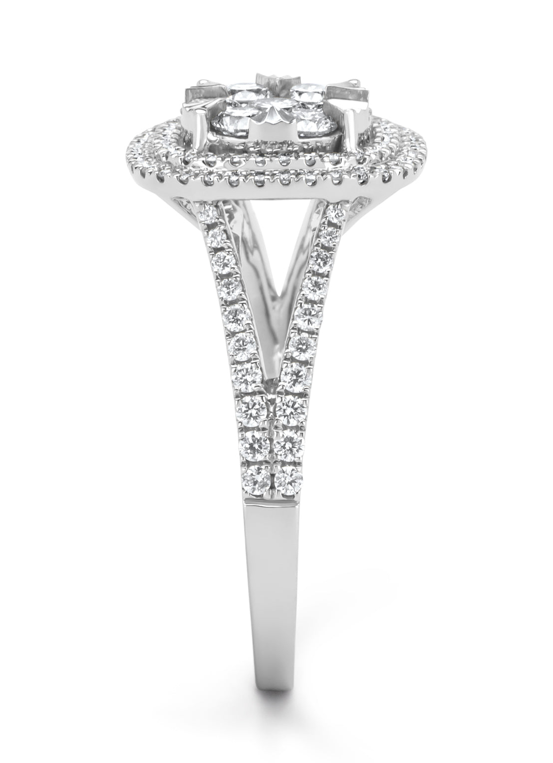 Witgouden ring, 0.81 ct diamant, Entourage