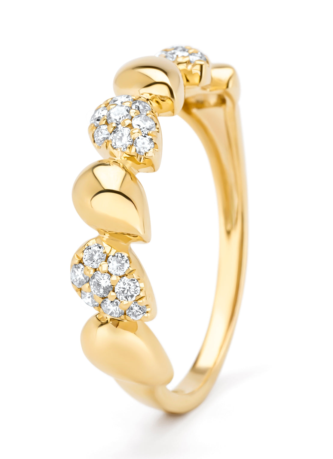 Geelgouden ring, 0.25 ct diamant, Caviar