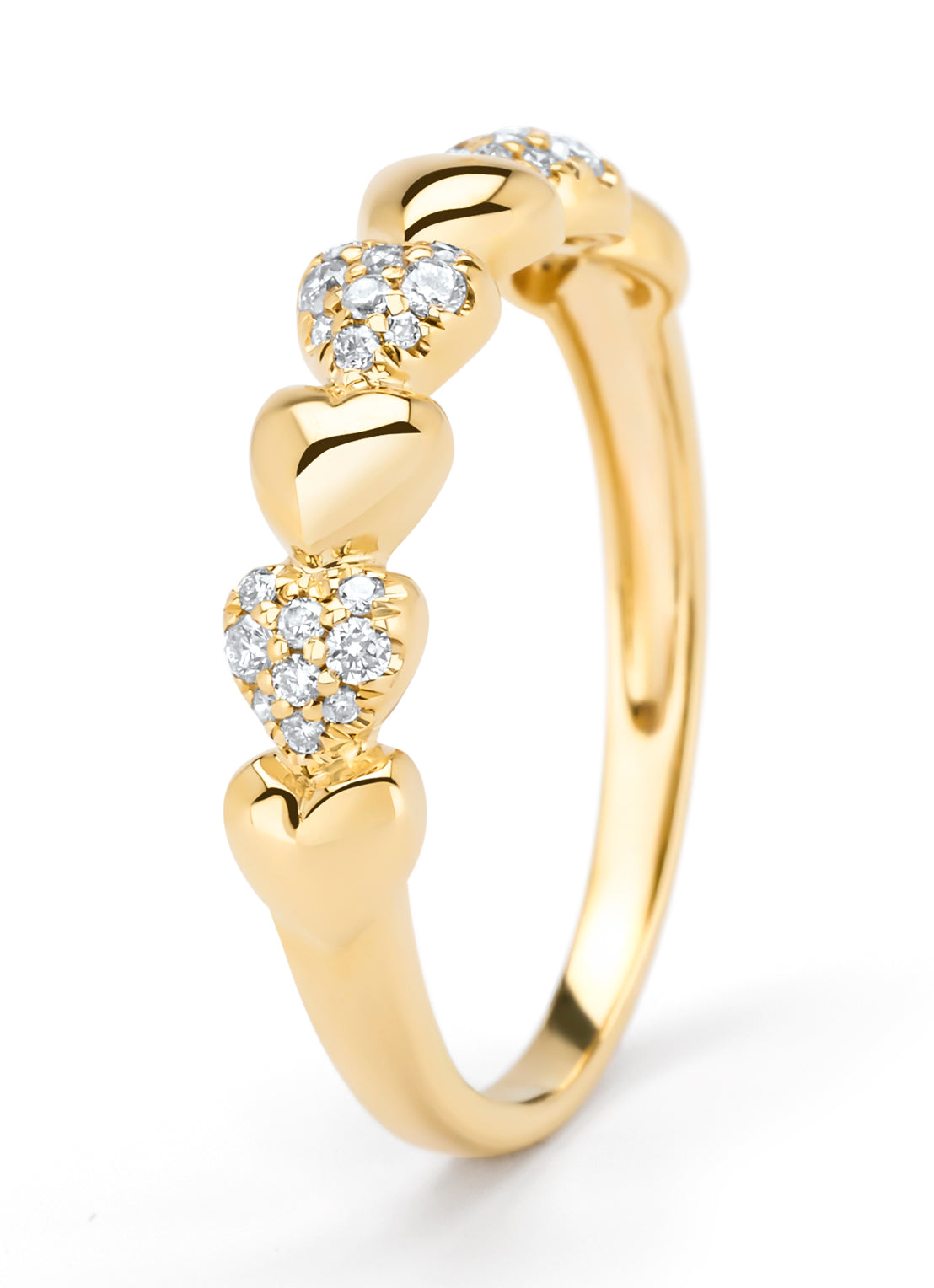 Geelgouden ring, 0.15 ct diamant, Caviar