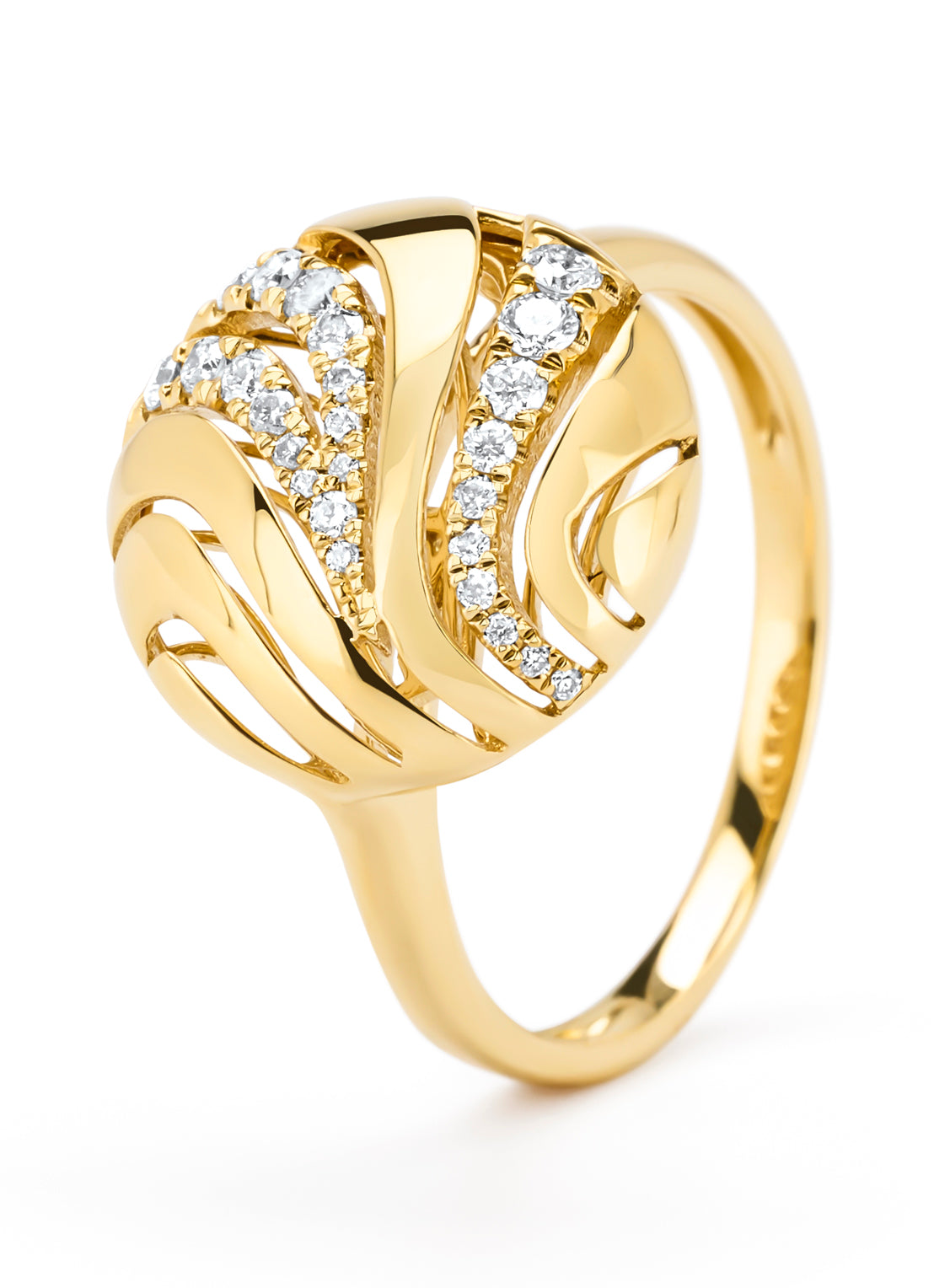 Geelgouden ring, 0.24 ct diamant, Caviar