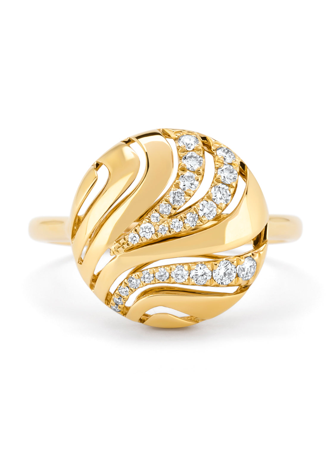 Geelgouden ring, 0.24 ct diamant, Caviar