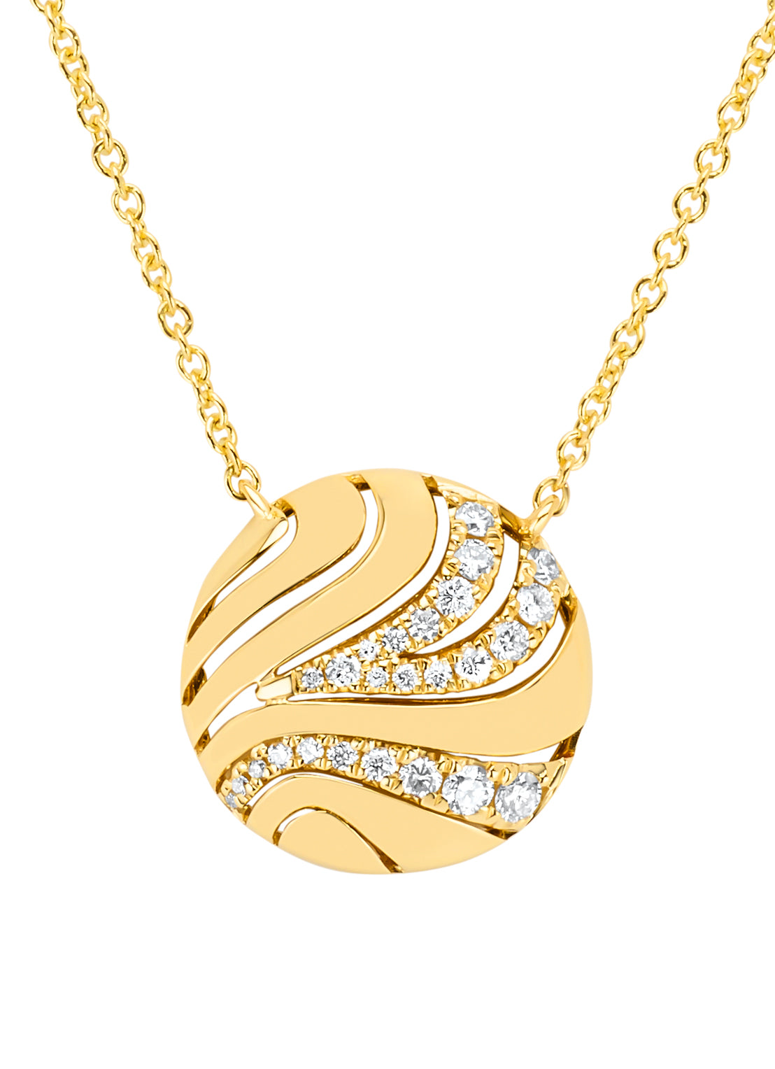 Geelgouden collier, 0.24 ct diamant, Caviar
