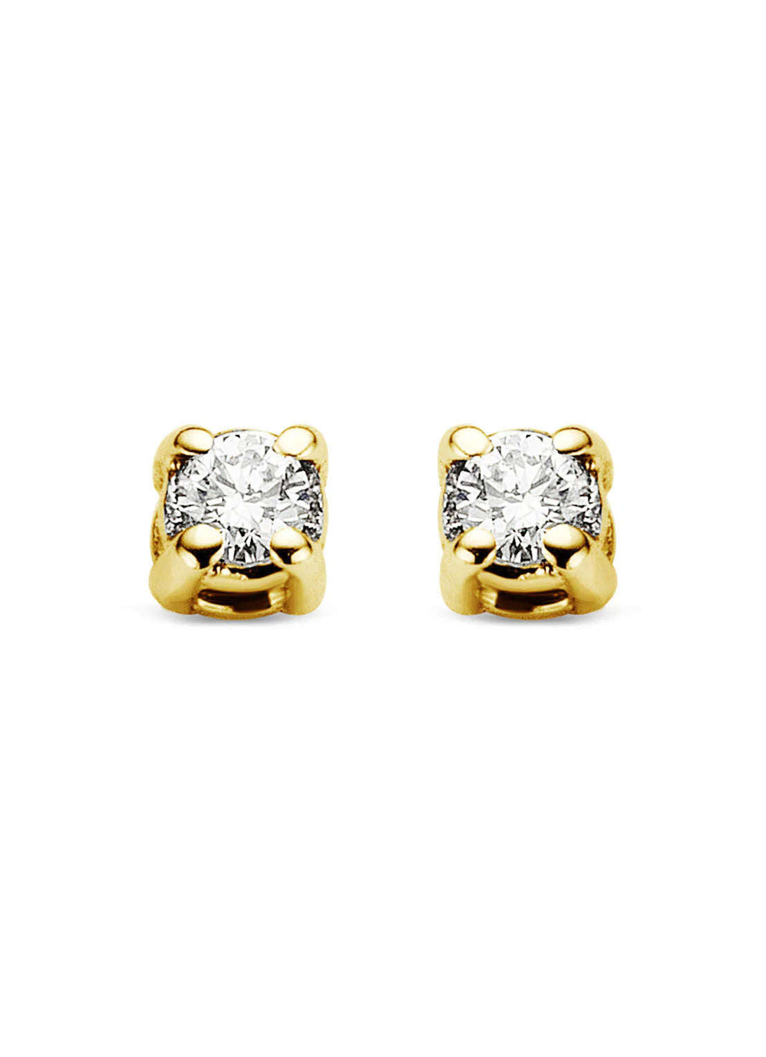 Geelgouden oorsieraden, 0.08 ct diamant, Solitair