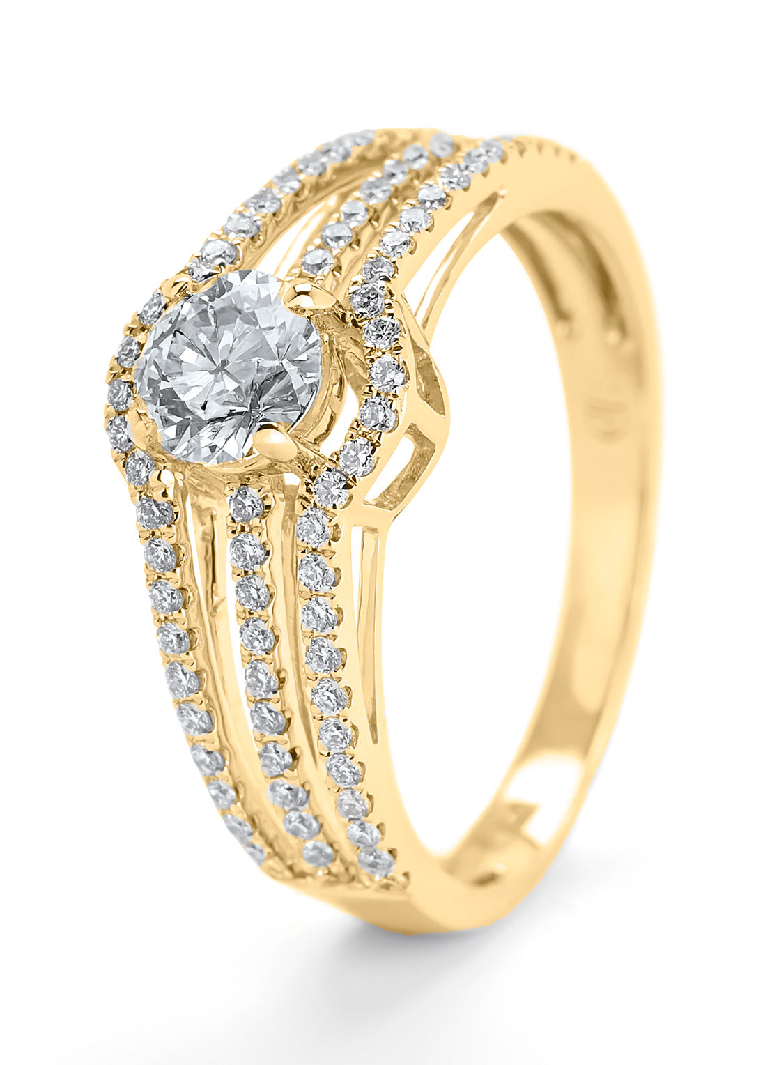 Geelgouden ring, 0.82 ct diamant, Hearts & Arrows