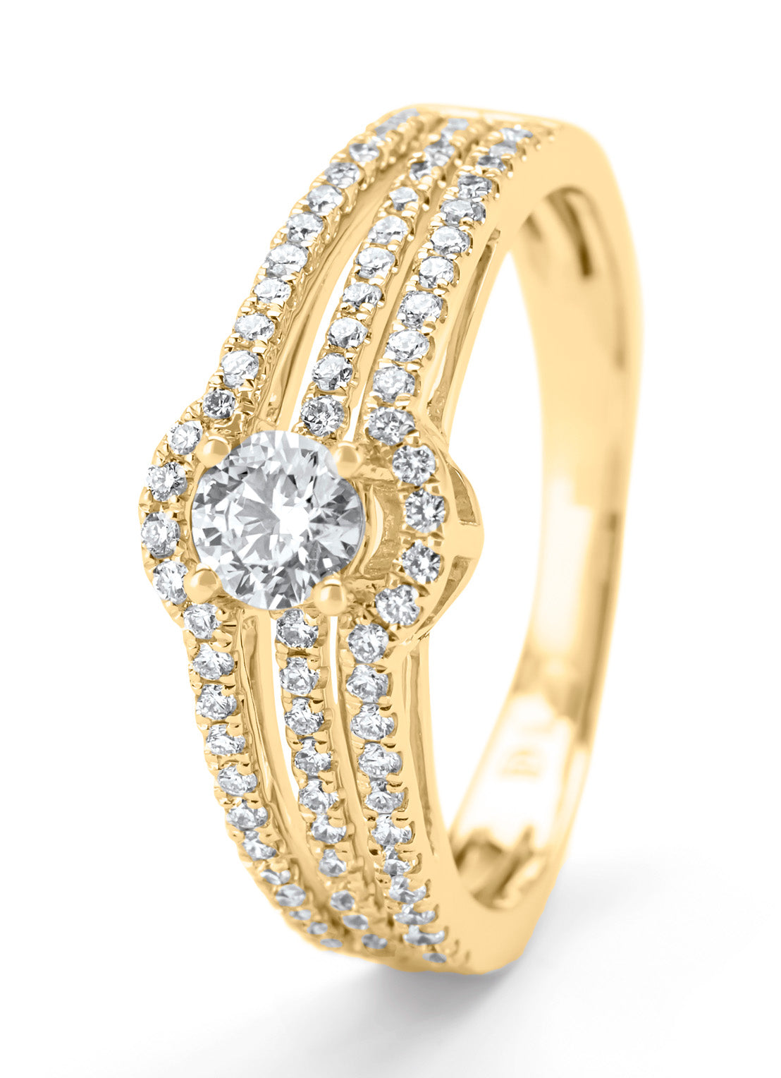 Geelgouden ring, 0.61 ct diamant, Hearts & Arrows
