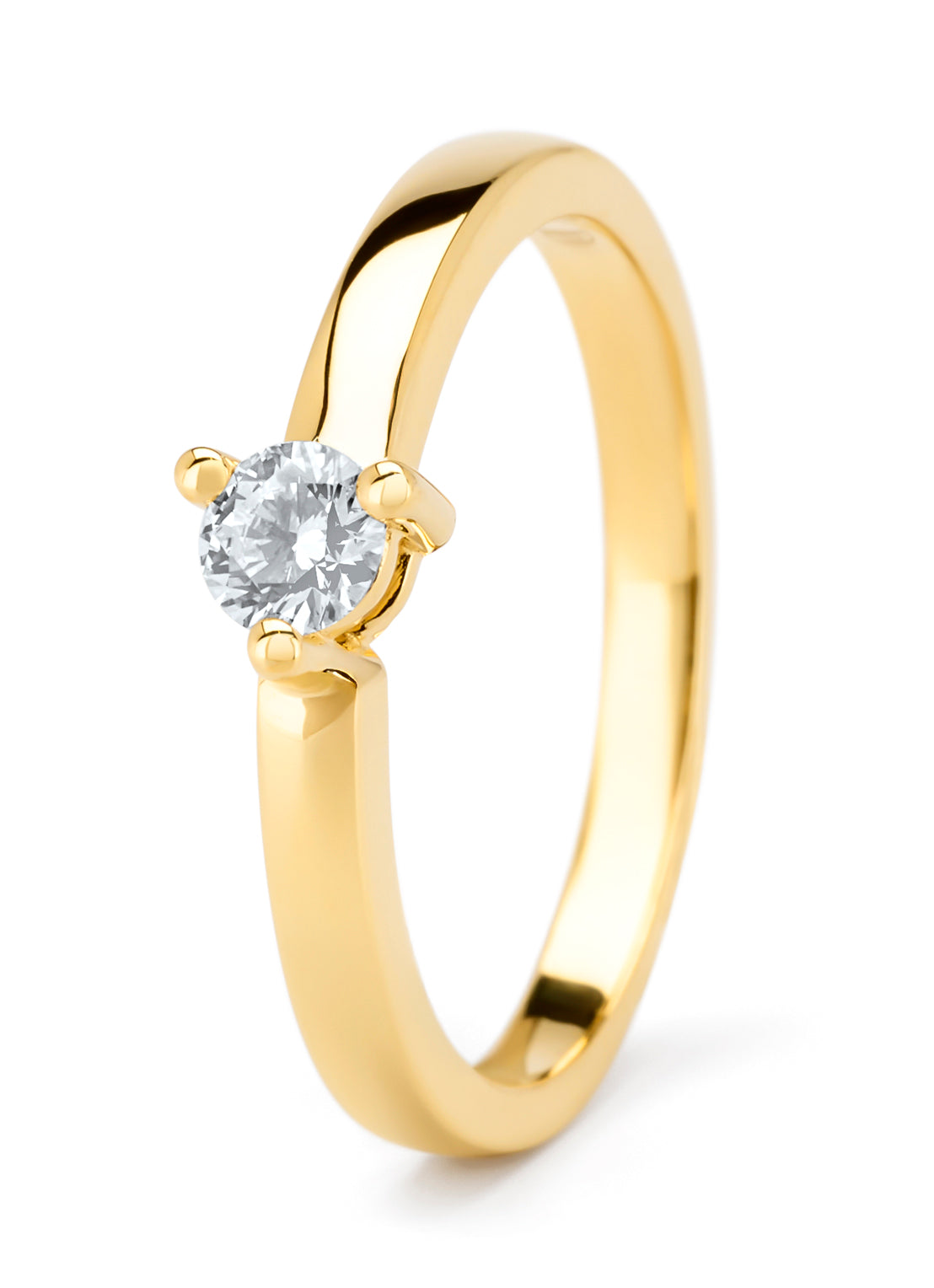 Geelgouden ring, 0.20 ct diamant, Hearts & Arrows