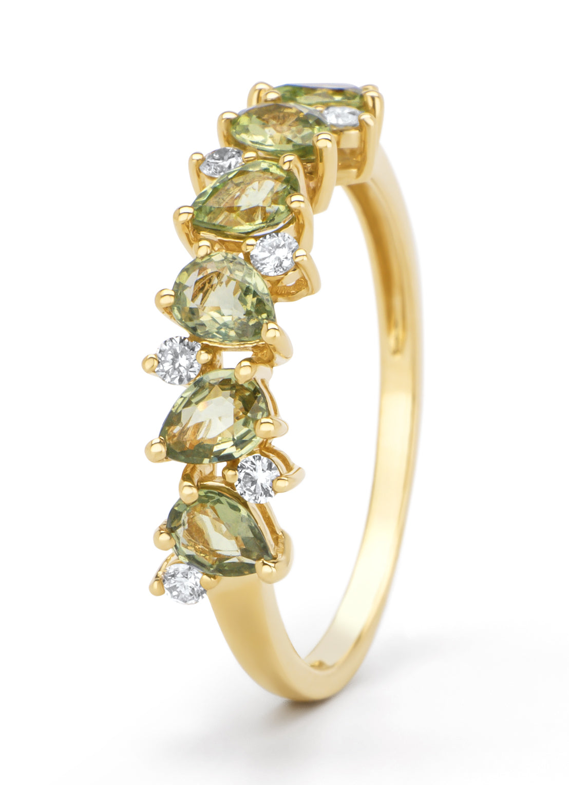 Geelgouden ring, 1.19 ct groene saffier, Eden