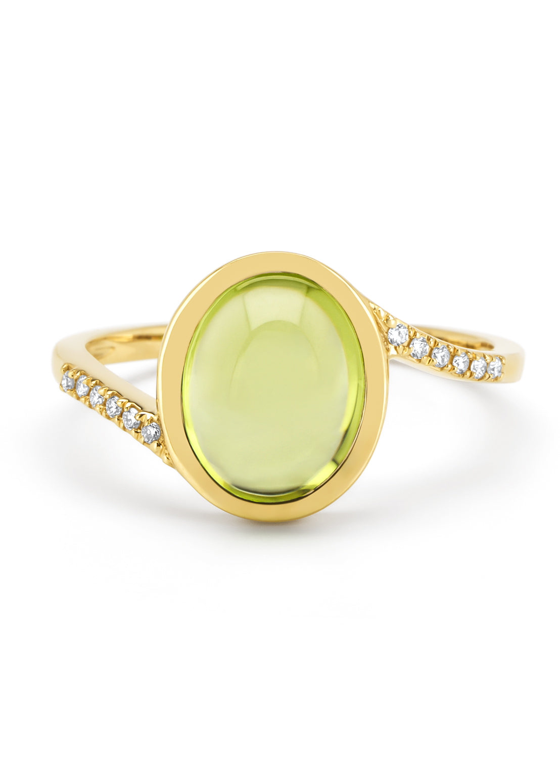 Geelgouden ring, 2.70 ct peridoot, Little Drops