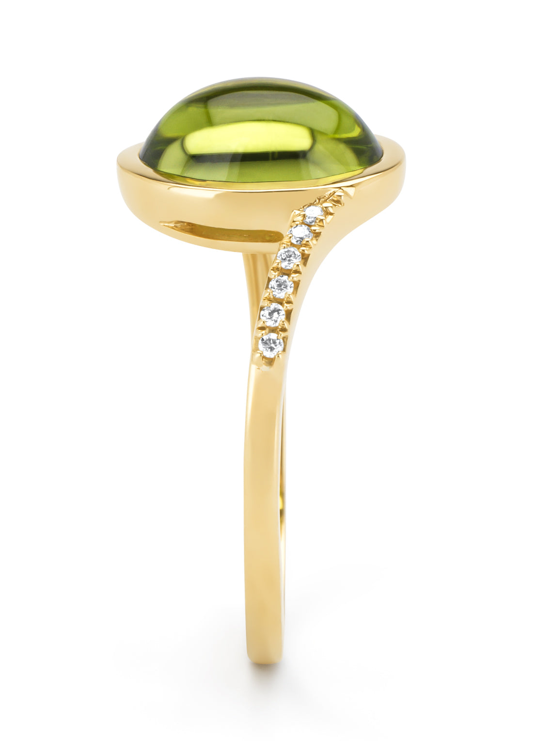 Geelgouden ring, 2.70 ct peridoot, Little Drops