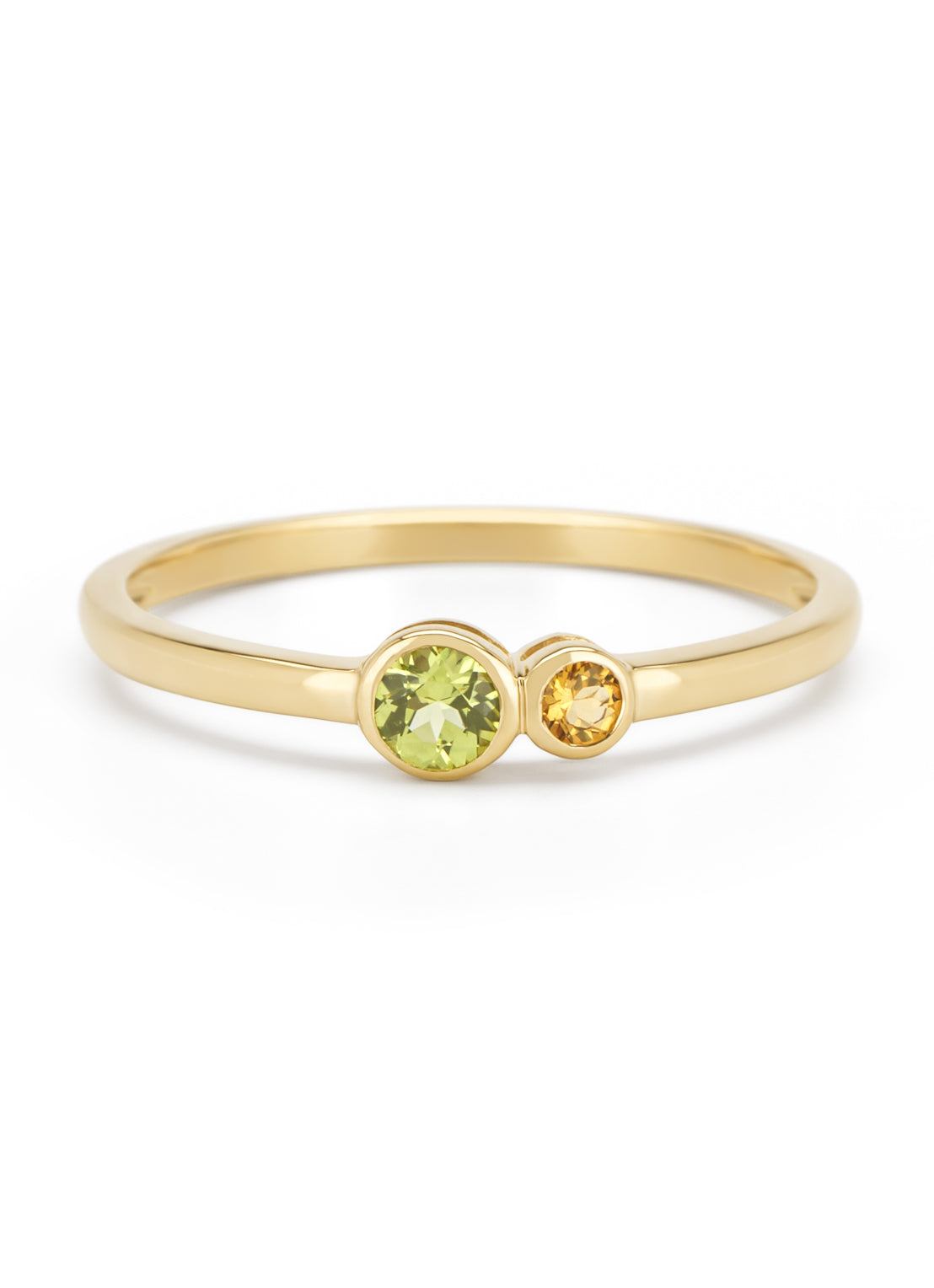 Yellow gold ring, 0.12 ct peridot, Little Drops