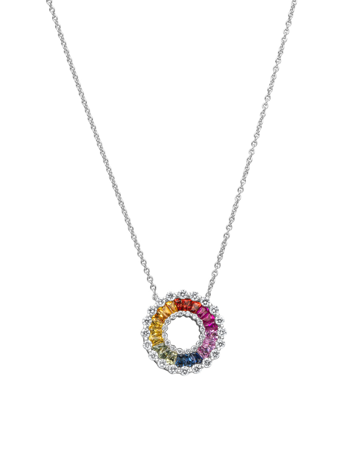 White gold necklace, 0.80 ct sapphire, Symbols