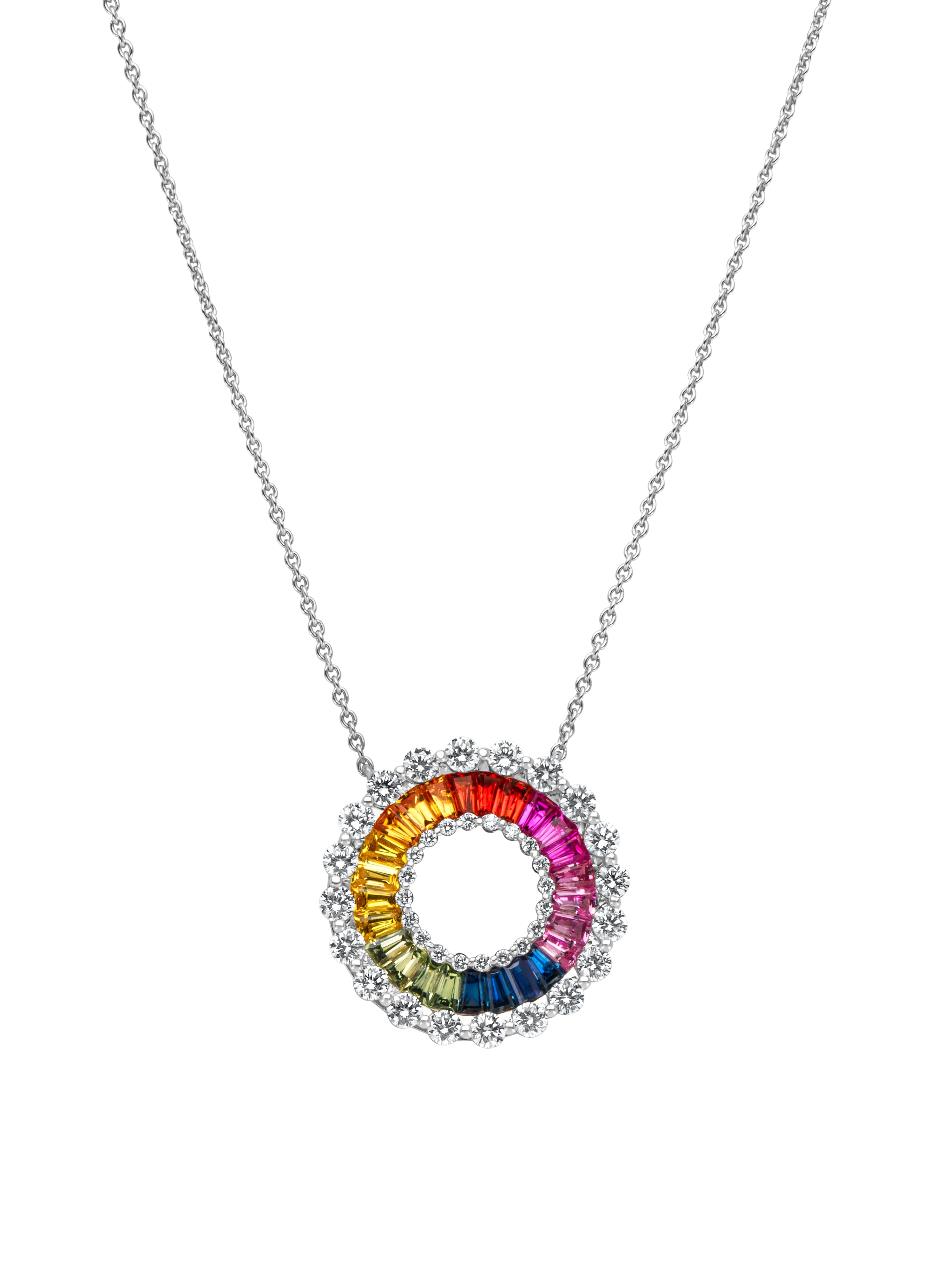 Witgouden collier, 1.50 ct saffier, Symbols