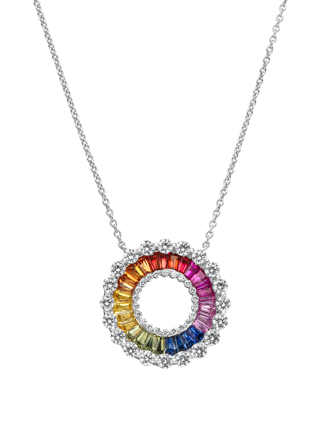 White gold necklace, 2.52 ct sapphire, Symbols