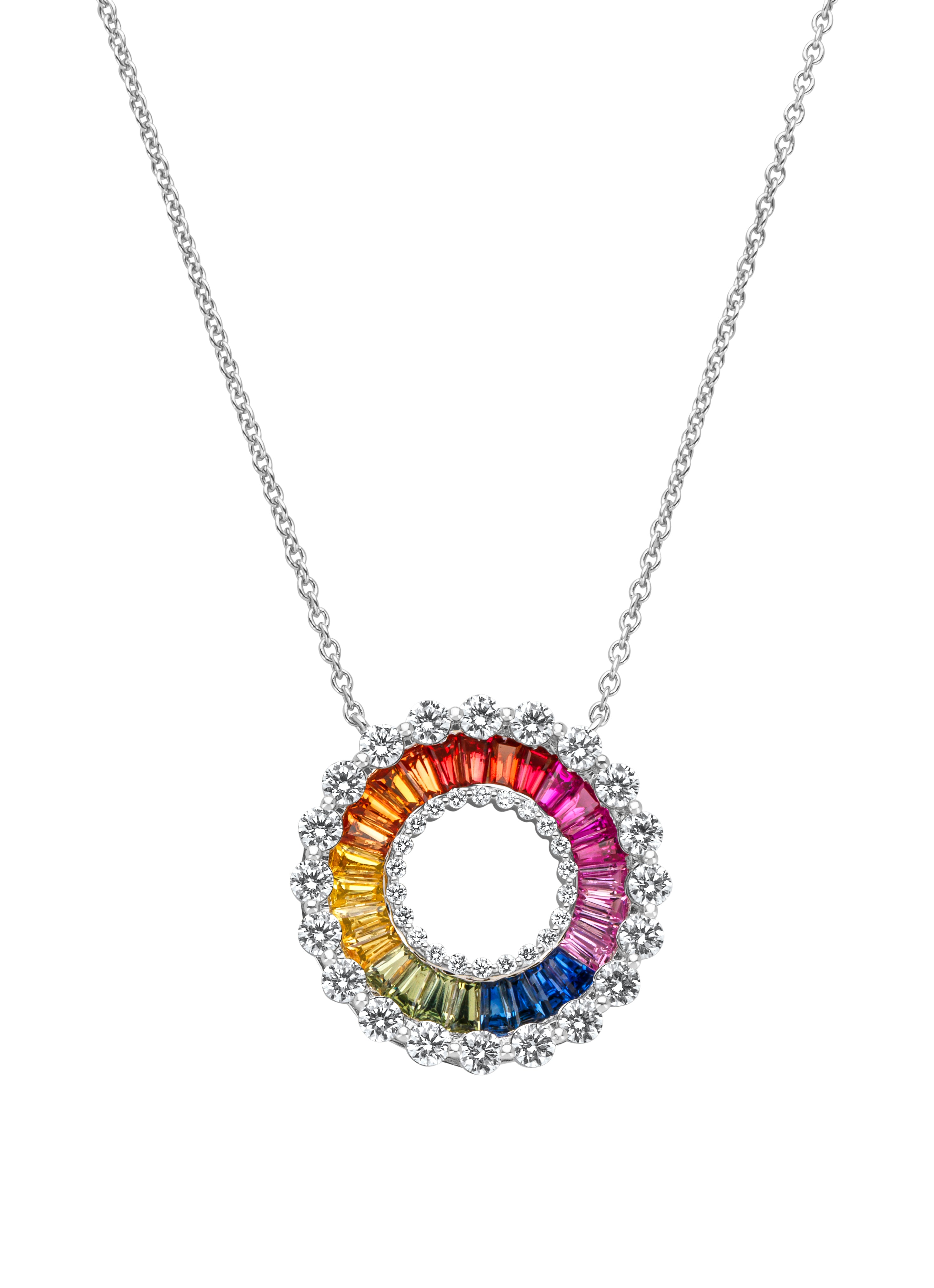 White gold necklace, 2.52 ct sapphire, Symbols