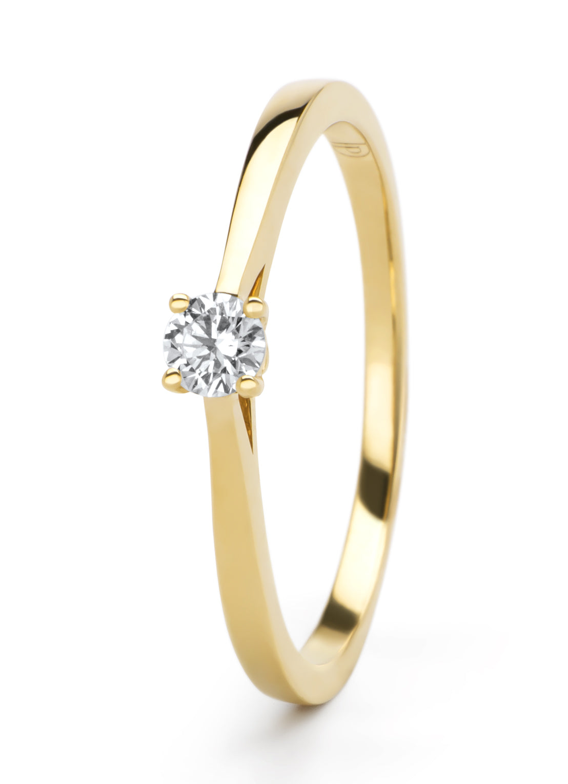 Geelgouden ring, 0.13 ct diamant, Solitair