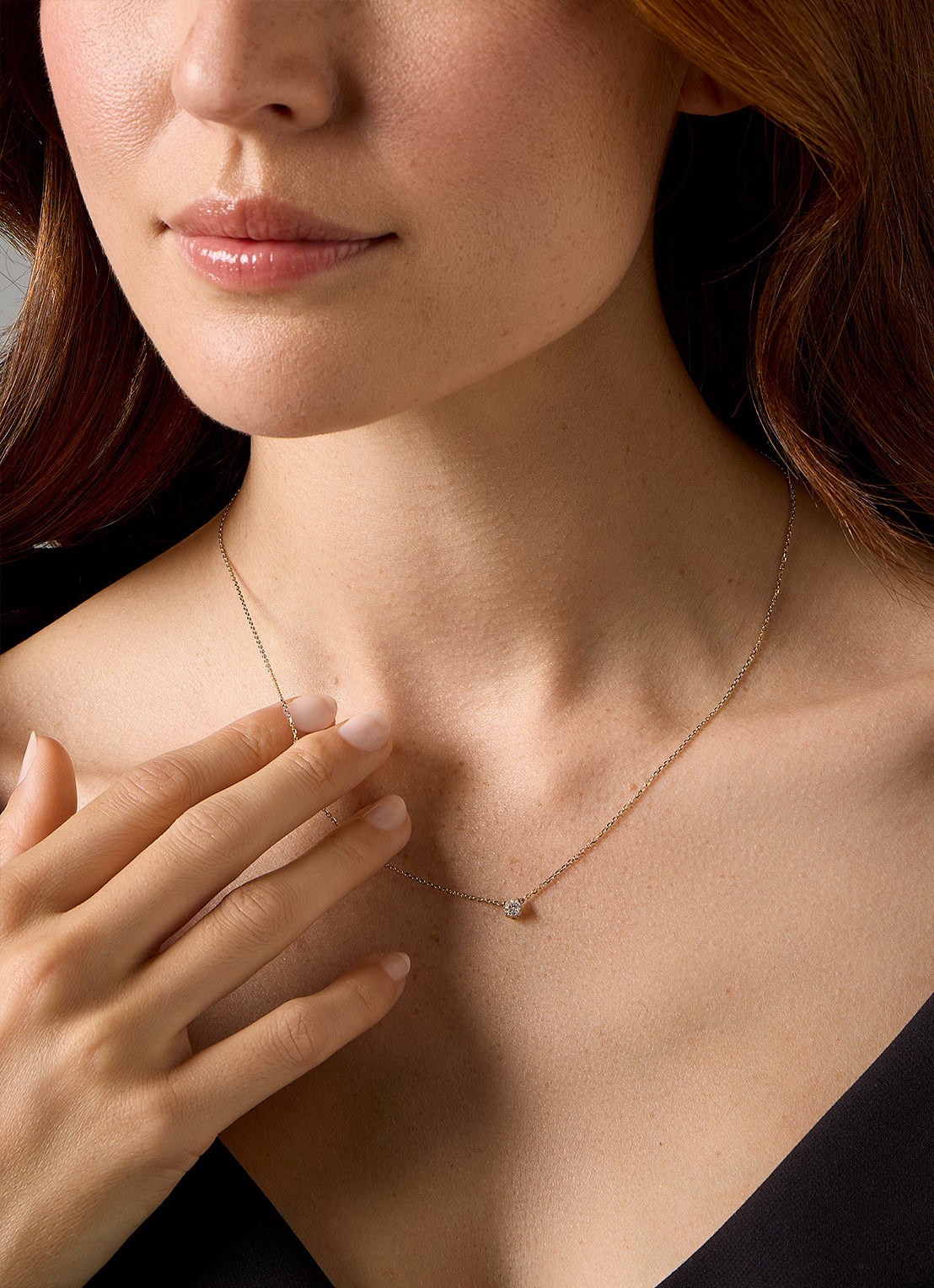 Geelgouden collier, 0.24 ct diamant, Solitair