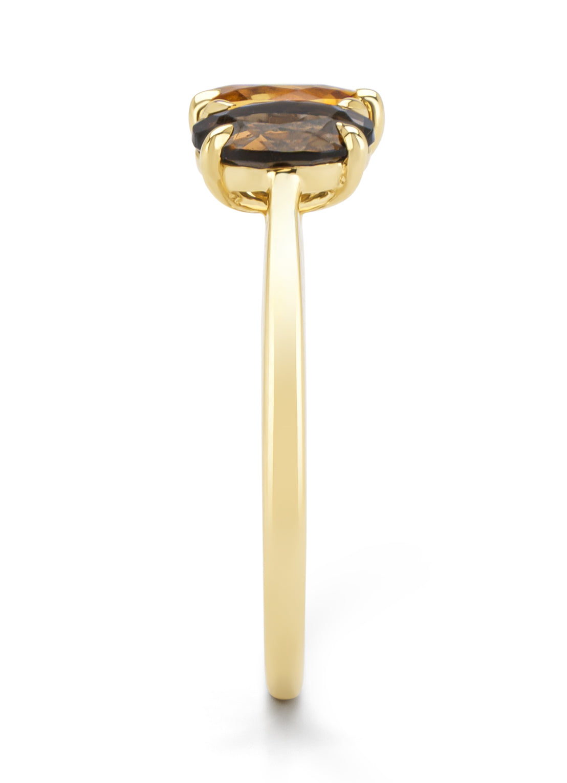 Geelgouden ring, 0.66 ct rookkwarts, Toi et Moi
