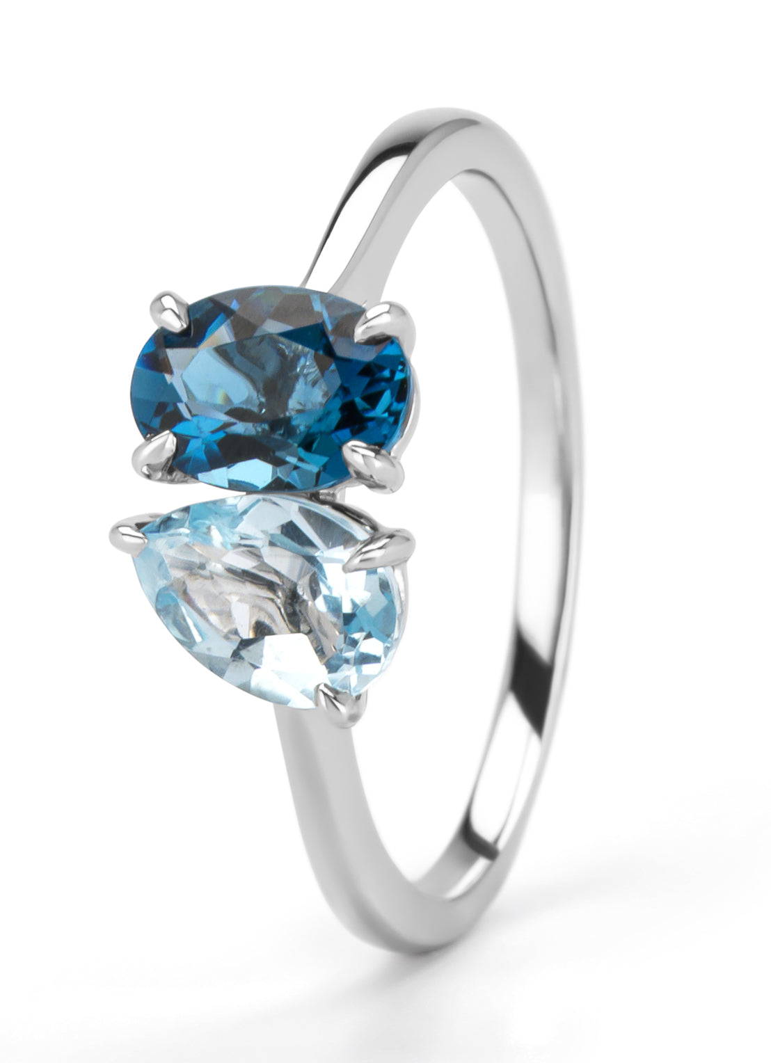 Witgouden ring, 0.97 ct london topaas, Toi et Moi