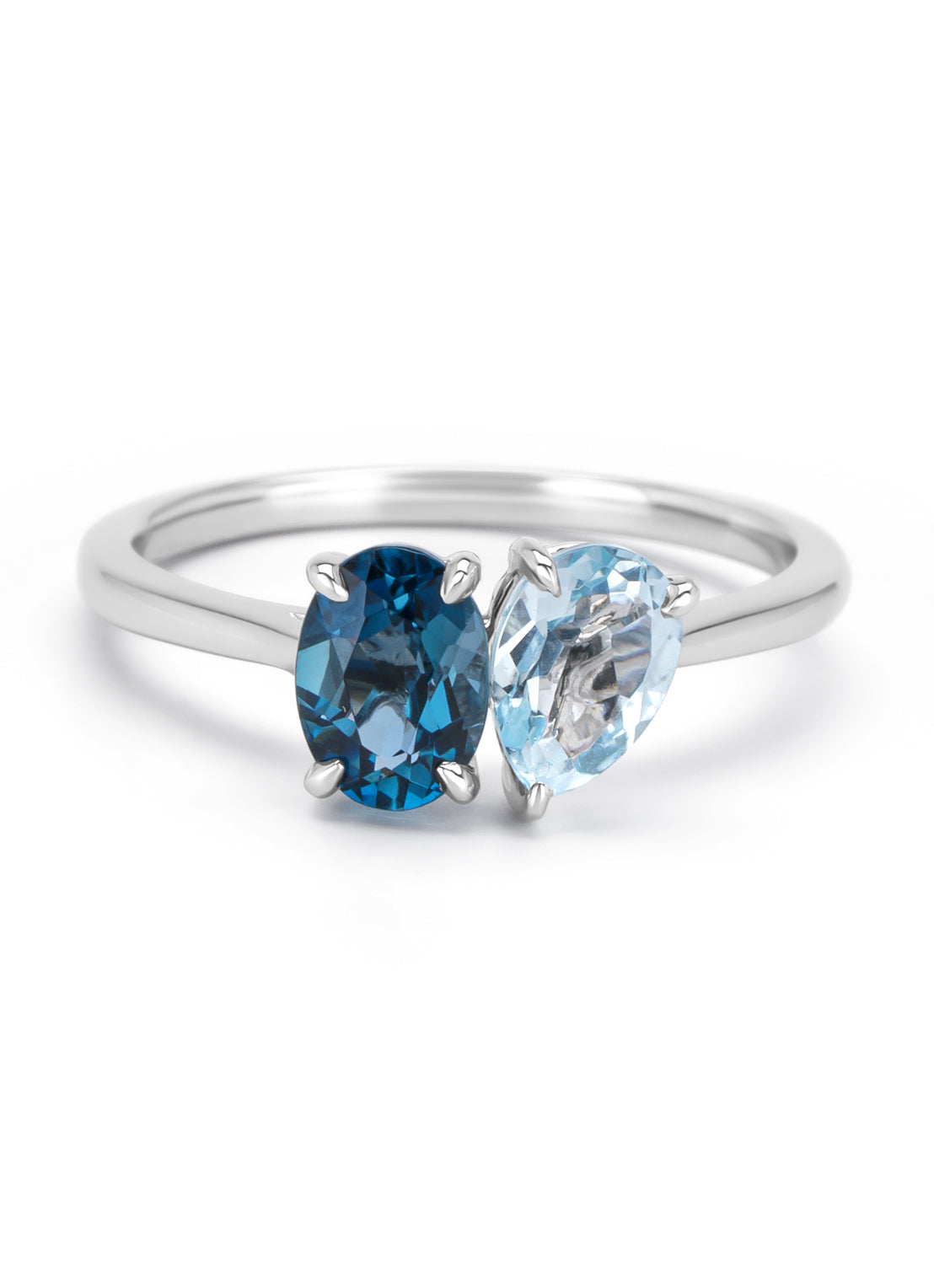 Witgouden ring, 0.97 ct london topaas, Toi et Moi
