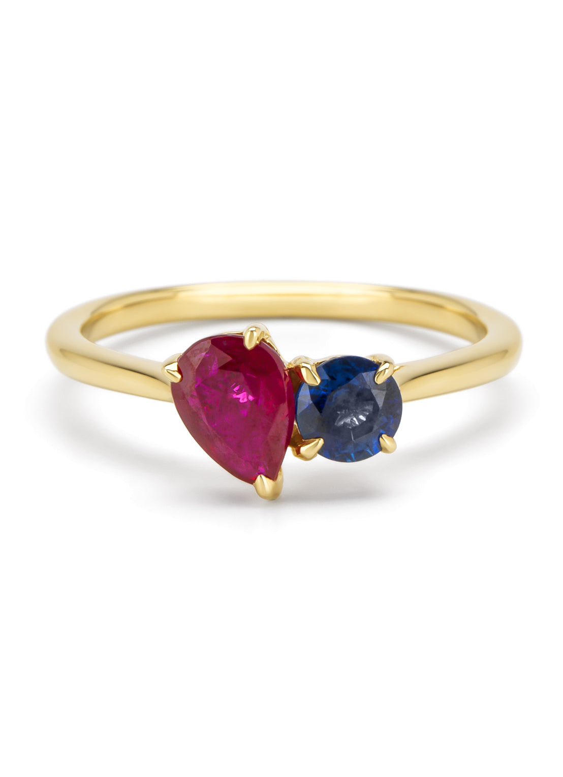 Geelgouden ring, 0.64 ct robijn, Toi et Moi