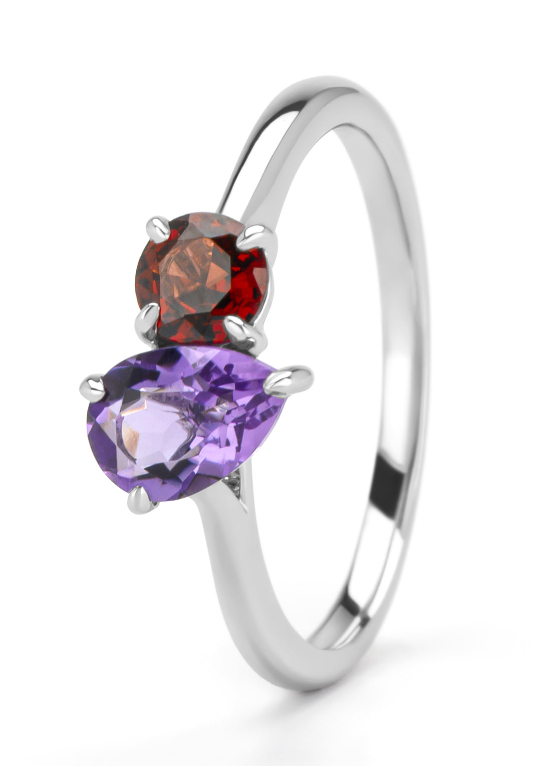 Witgouden ring, 0.46 ct granaat, Toi et Moi
