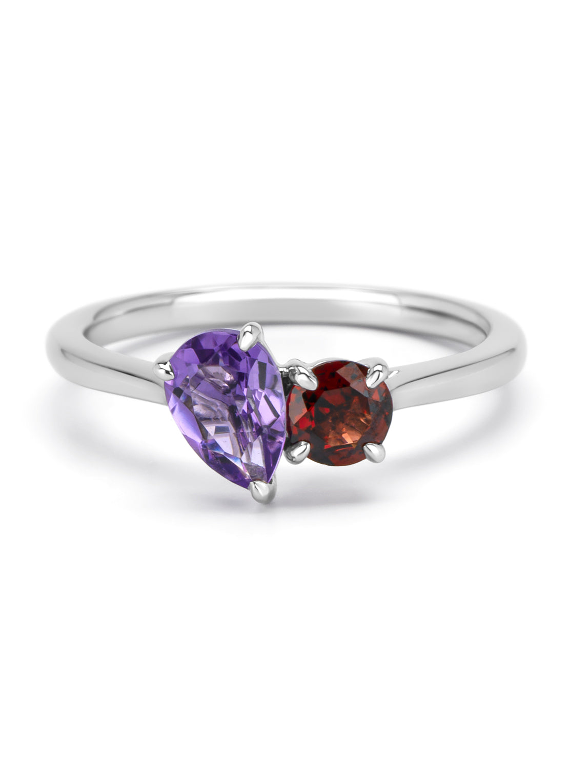 Witgouden ring, 0.46 ct granaat, Toi et Moi