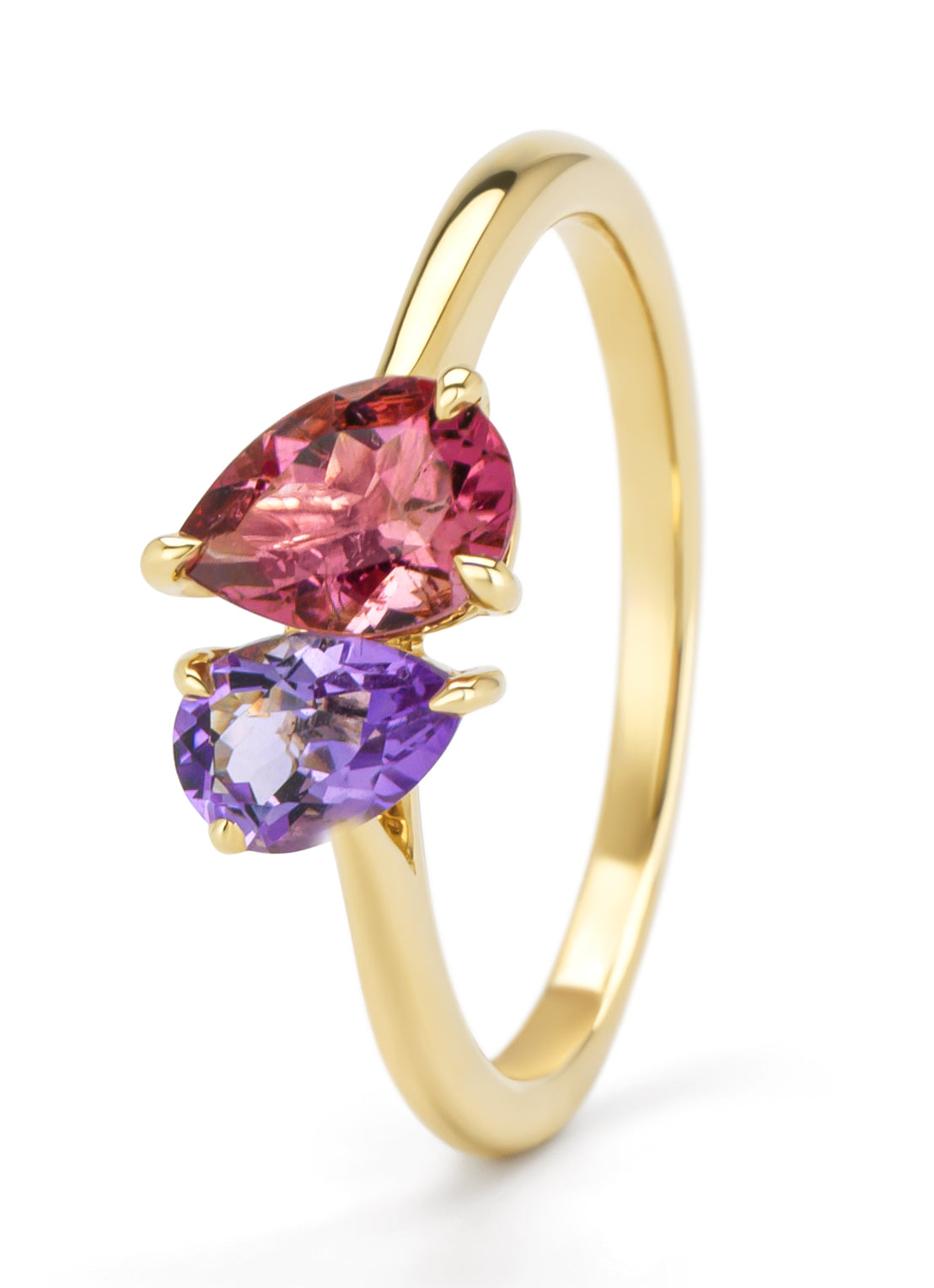 Geelgouden ring, 0.38 ct paarse amethist, Toi et Moi