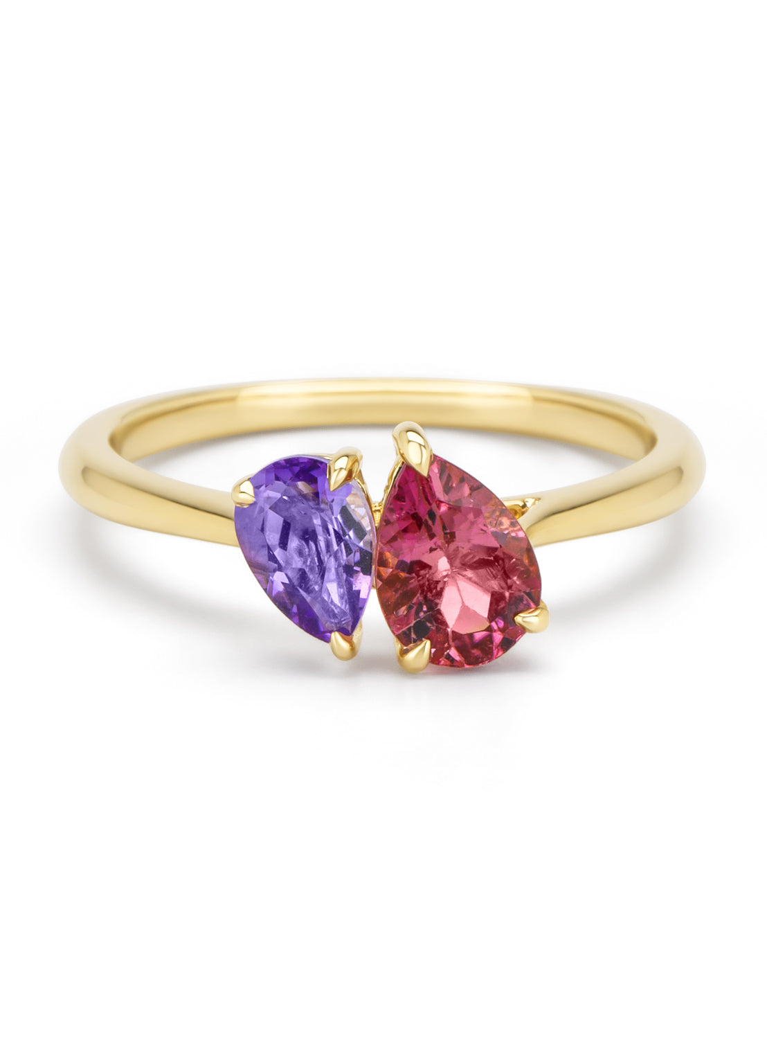 Geelgouden ring, 0.38 ct paarse amethist, Toi et Moi