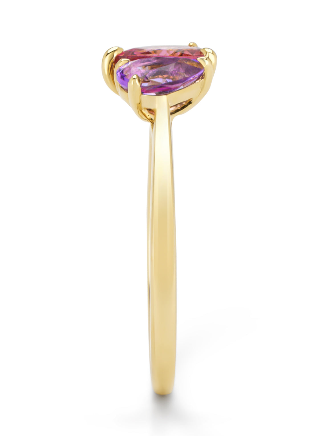 Geelgouden ring, 0.38 ct paarse amethist, Toi et Moi