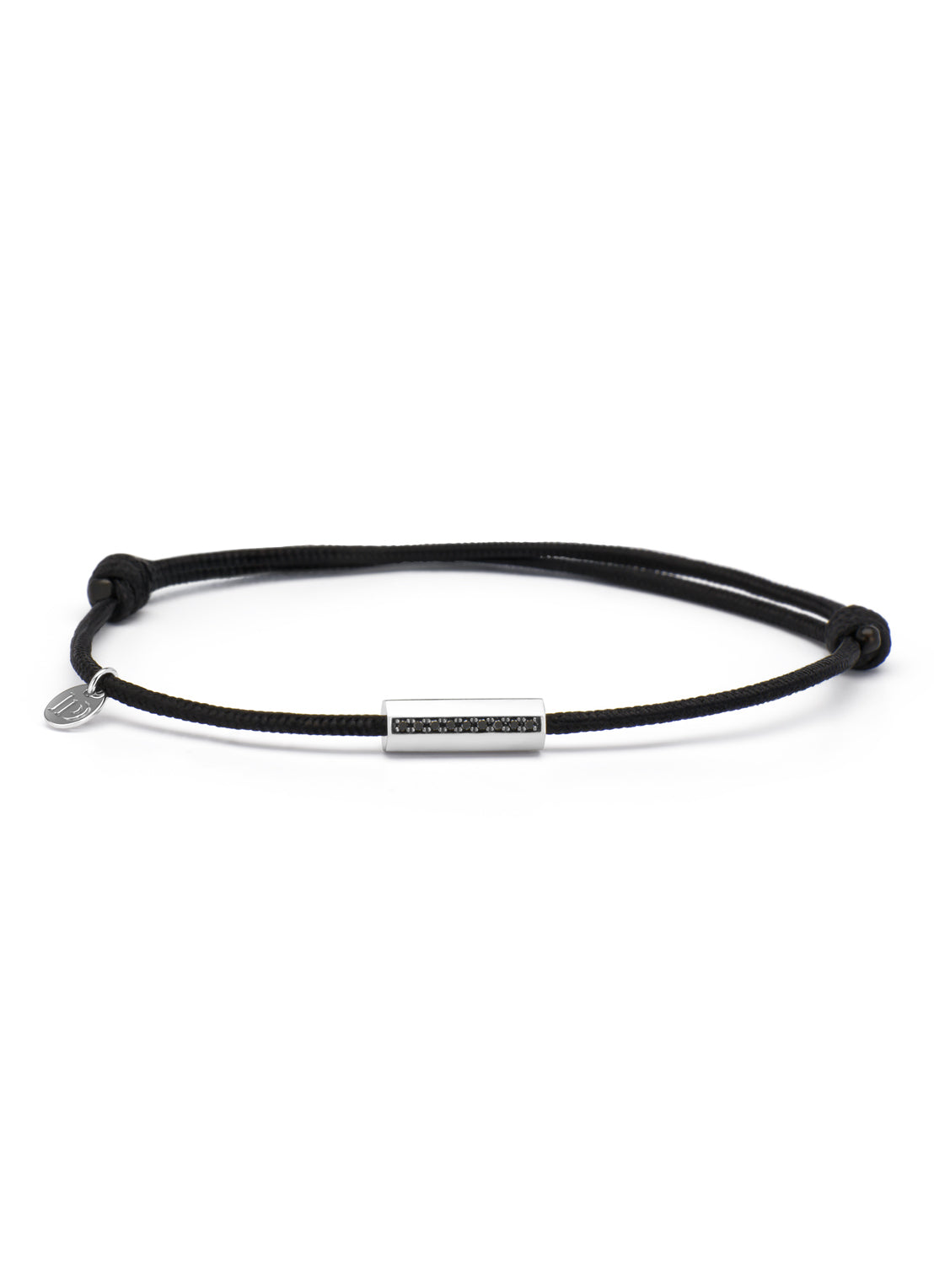 Witgouden koord armband, 0.04 ct zwarte diamant, Timeless Treasures