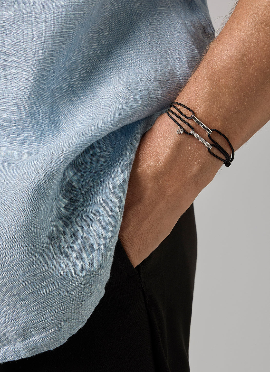 Witgouden koord armband, 0.10 ct diamant, Timeless Treasures