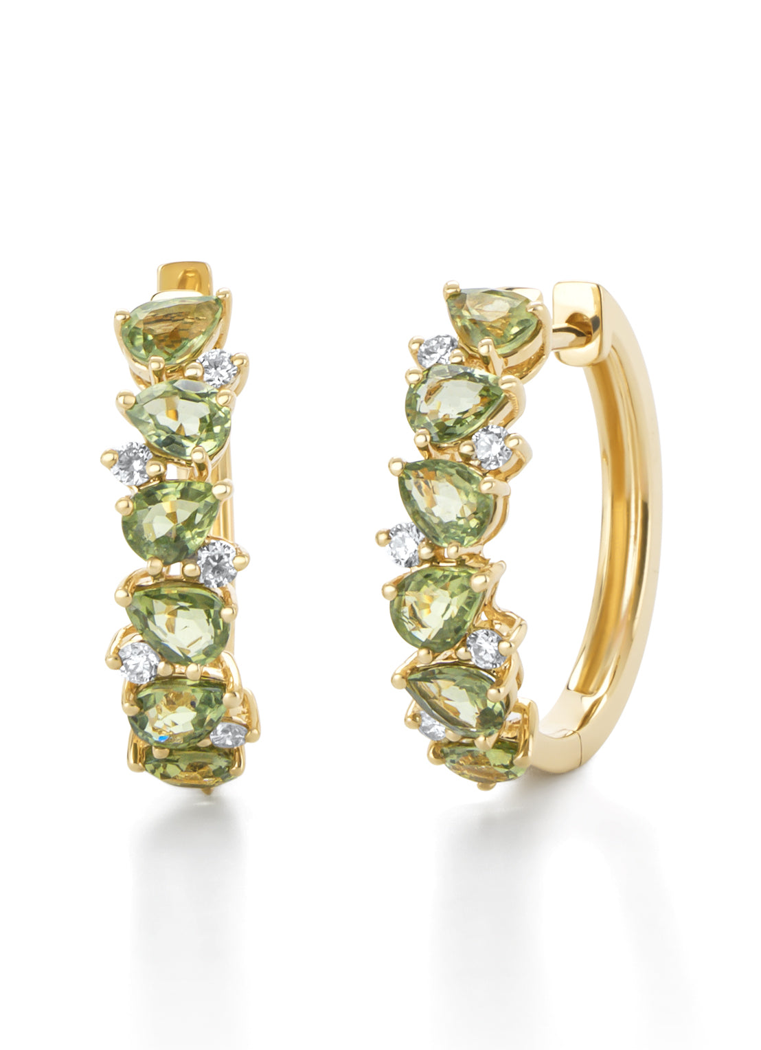 Yellow gold earrings, 2.37 ct green sapphire, Eden