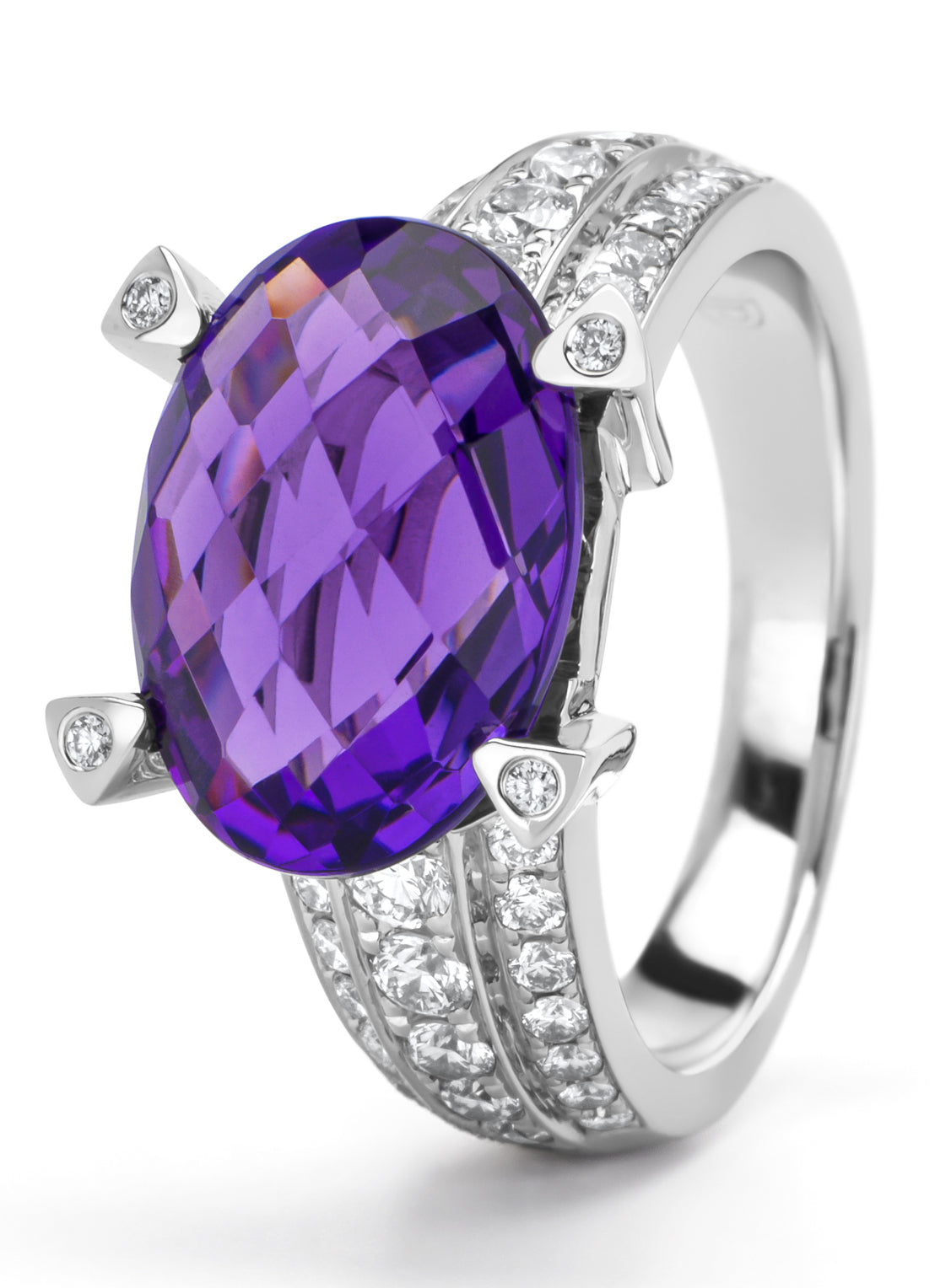 Witgouden ring, 5.51 ct paarse amethist, Gallery