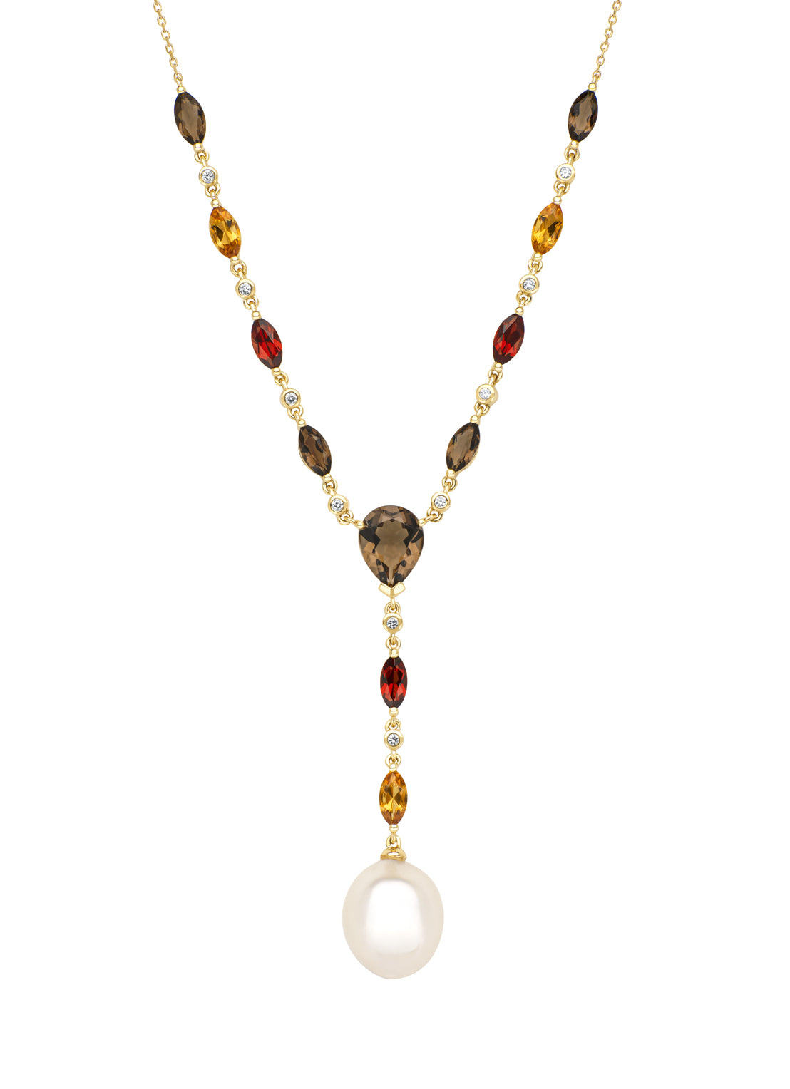 Geelgouden collier, 2.40 ct rookkwarts, Rivièra