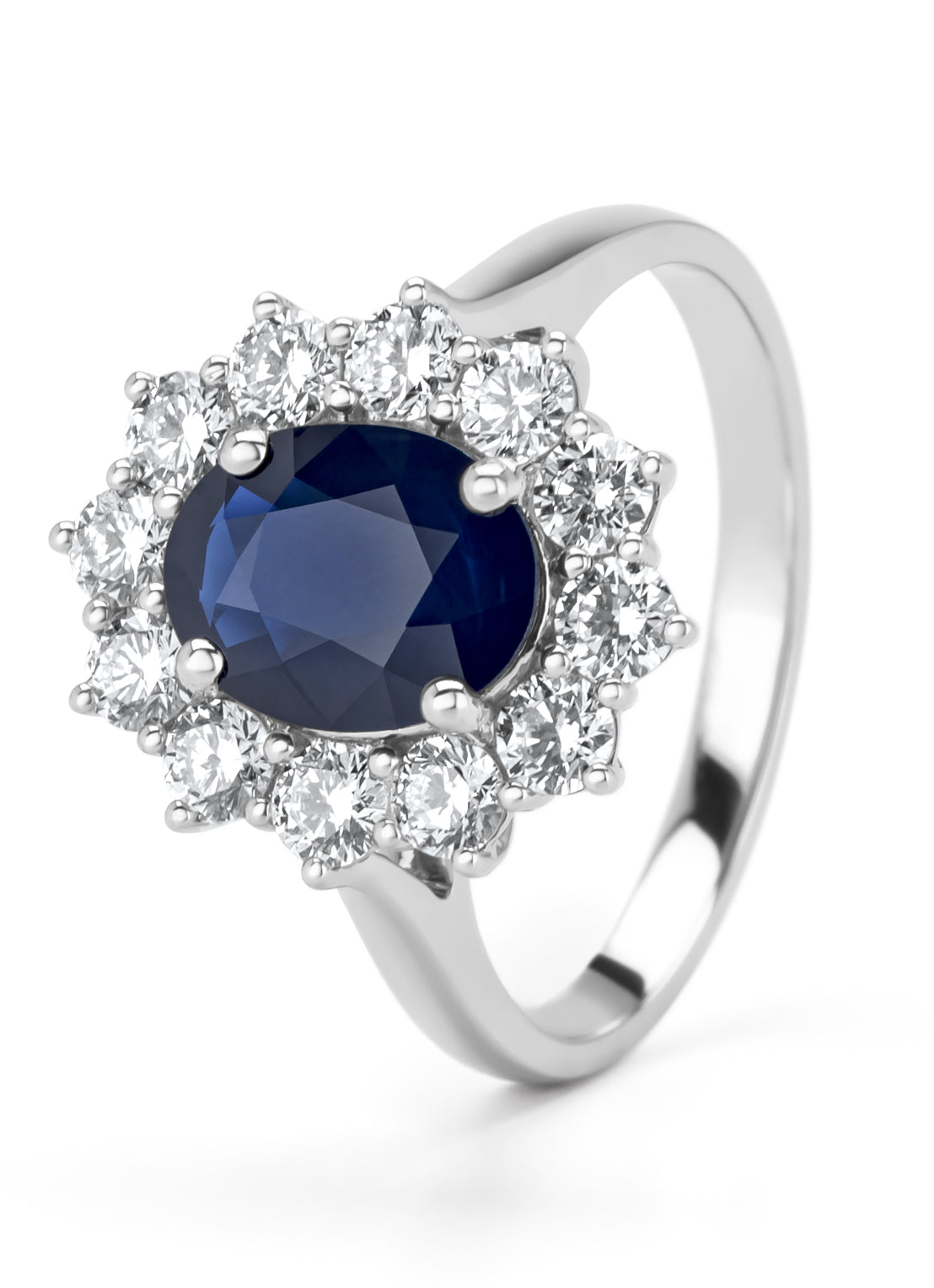 Platina ring, 2.09 ct blauwe saffier, Gallery
