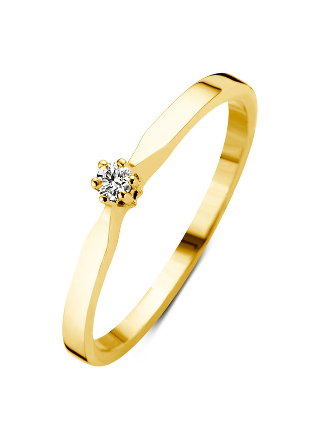 Yellow gold solitary ring, 0.02 ct diamond, Groeibriljant