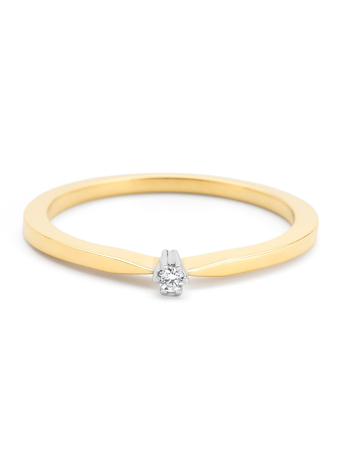 Geelgouden solitairring, 0.02 ct diamant, Groeibriljant