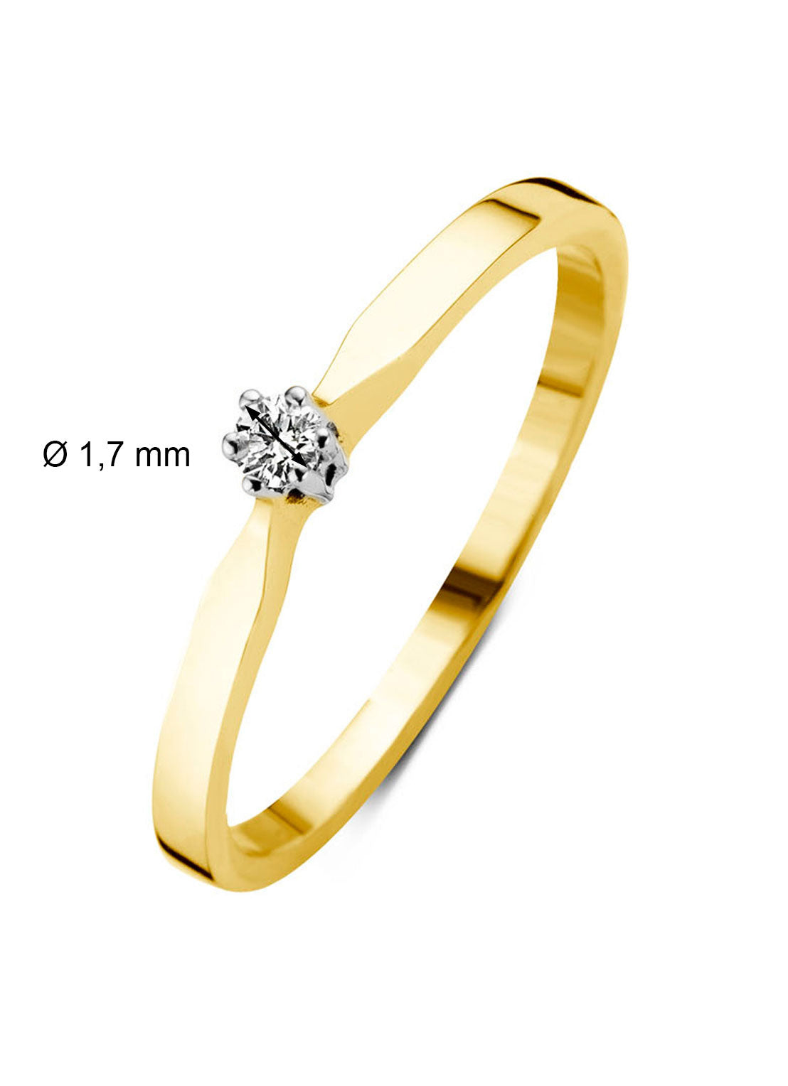 Yellow gold solitary ring, 0.02 ct diamond, Groeibriljant