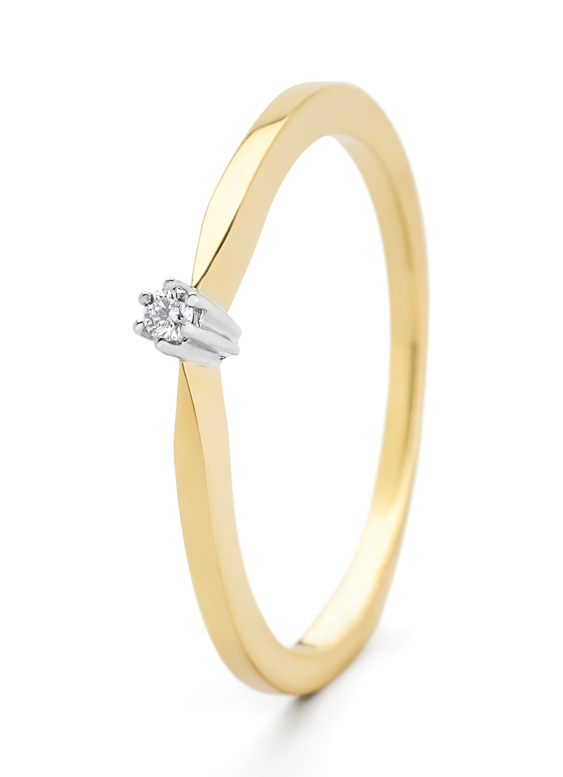 Yellow gold solitary ring, 0.03 ct diamond, Groeibriljant
