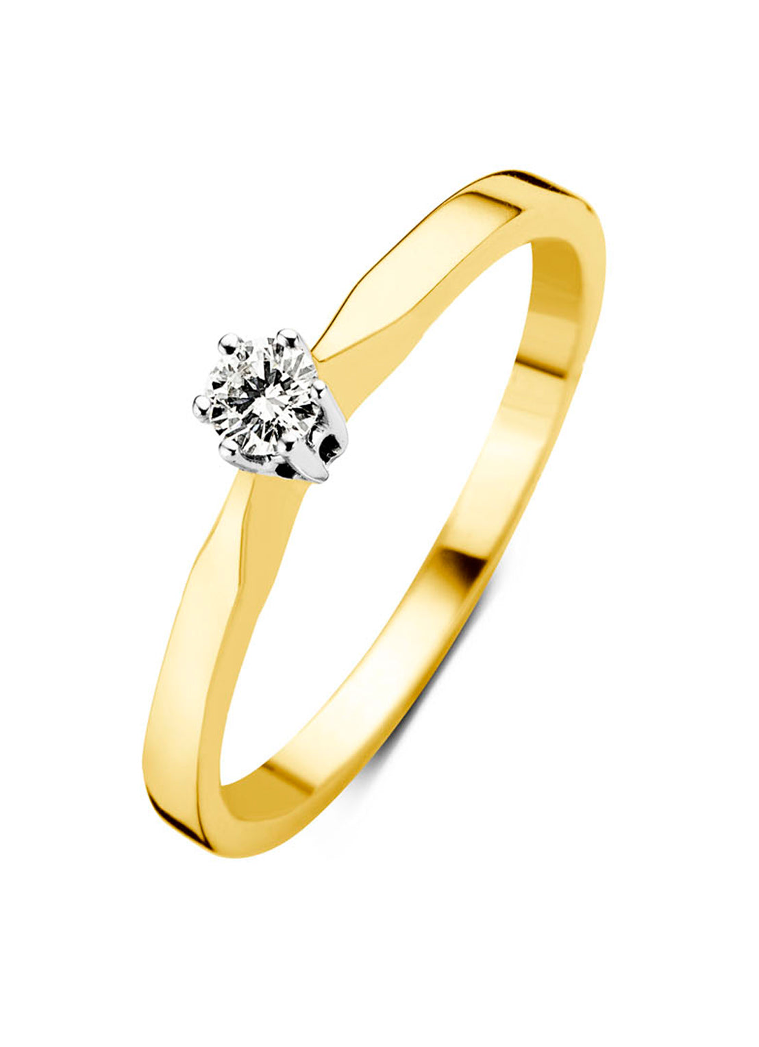 Yellow gold solitary ring, 0.04 ct diamond, Groeibriljant