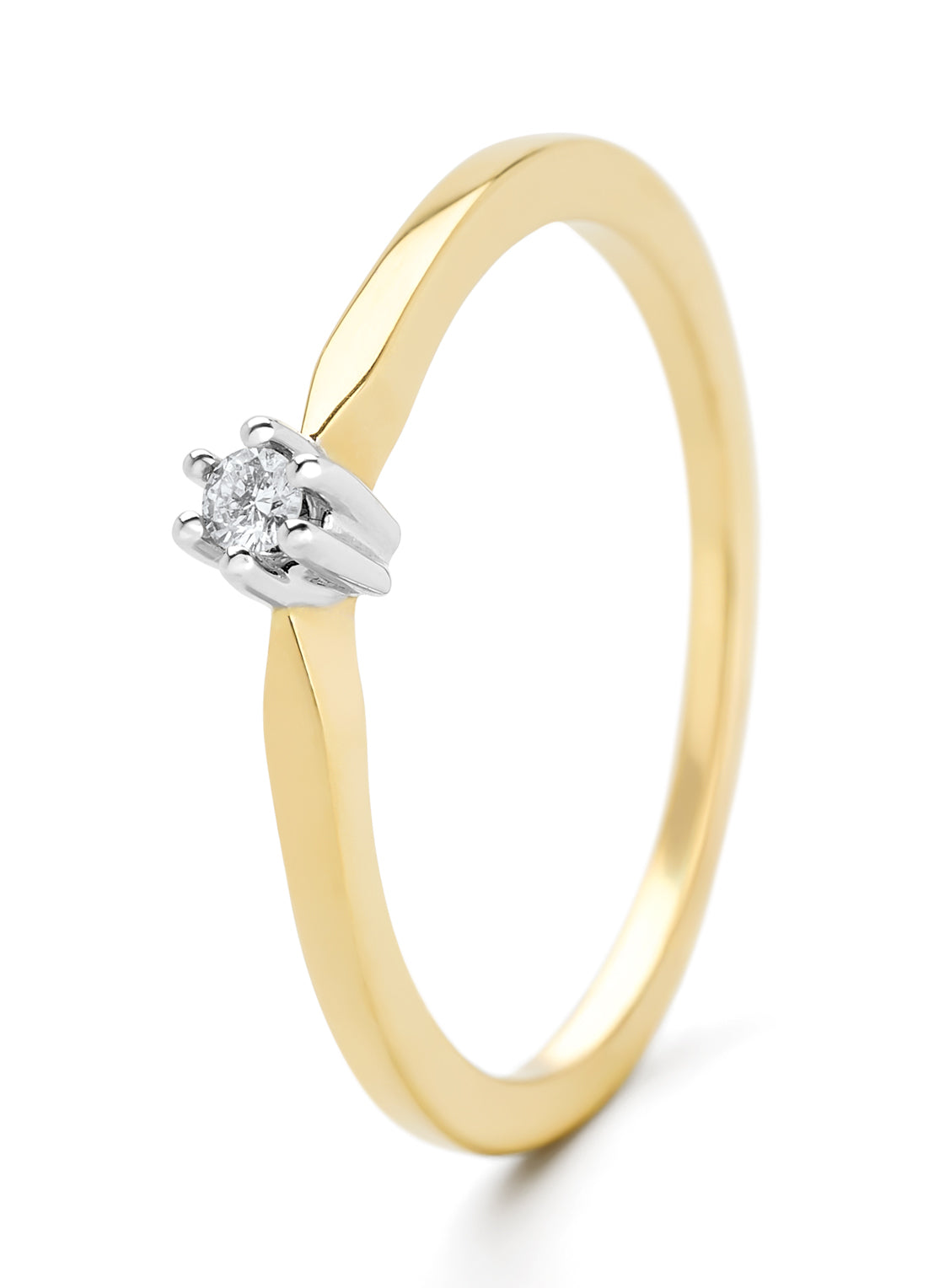 Geelgouden solitairring, 0.04 ct diamant, Groeibriljant