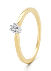 Geelgouden solitairring, 0.04 ct diamant, Groeibriljant