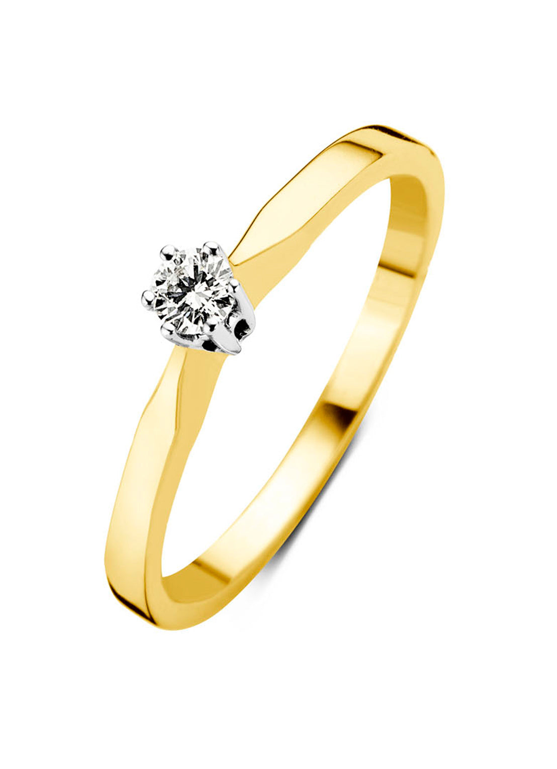 Yellow gold solitary ring, 0.05 ct diamond, Groeibriljant