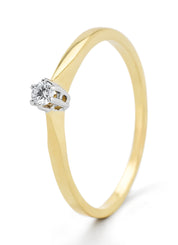 Yellow gold solitary ring, 0.06 ct diamond, Groeibriljant