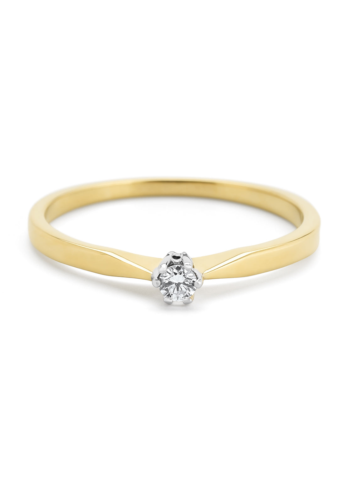 Geelgouden solitairring, 0.06 ct diamant, Groeibriljant