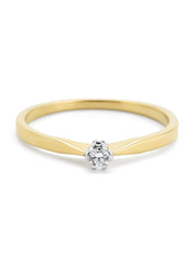 Yellow gold solitary ring, 0.08 ct diamond, Groeibriljant